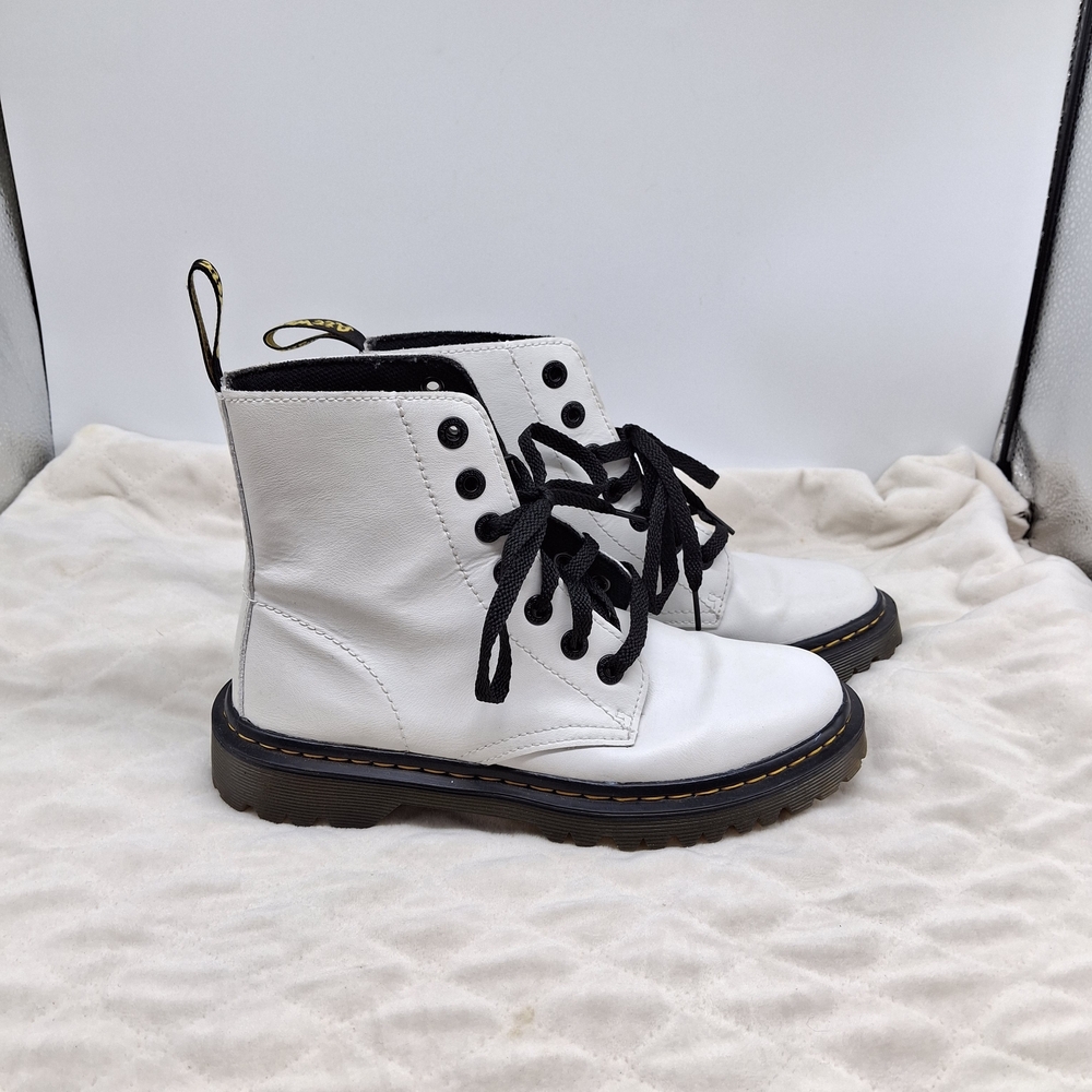 Dr. Martens White Combat Boots with Black Laces